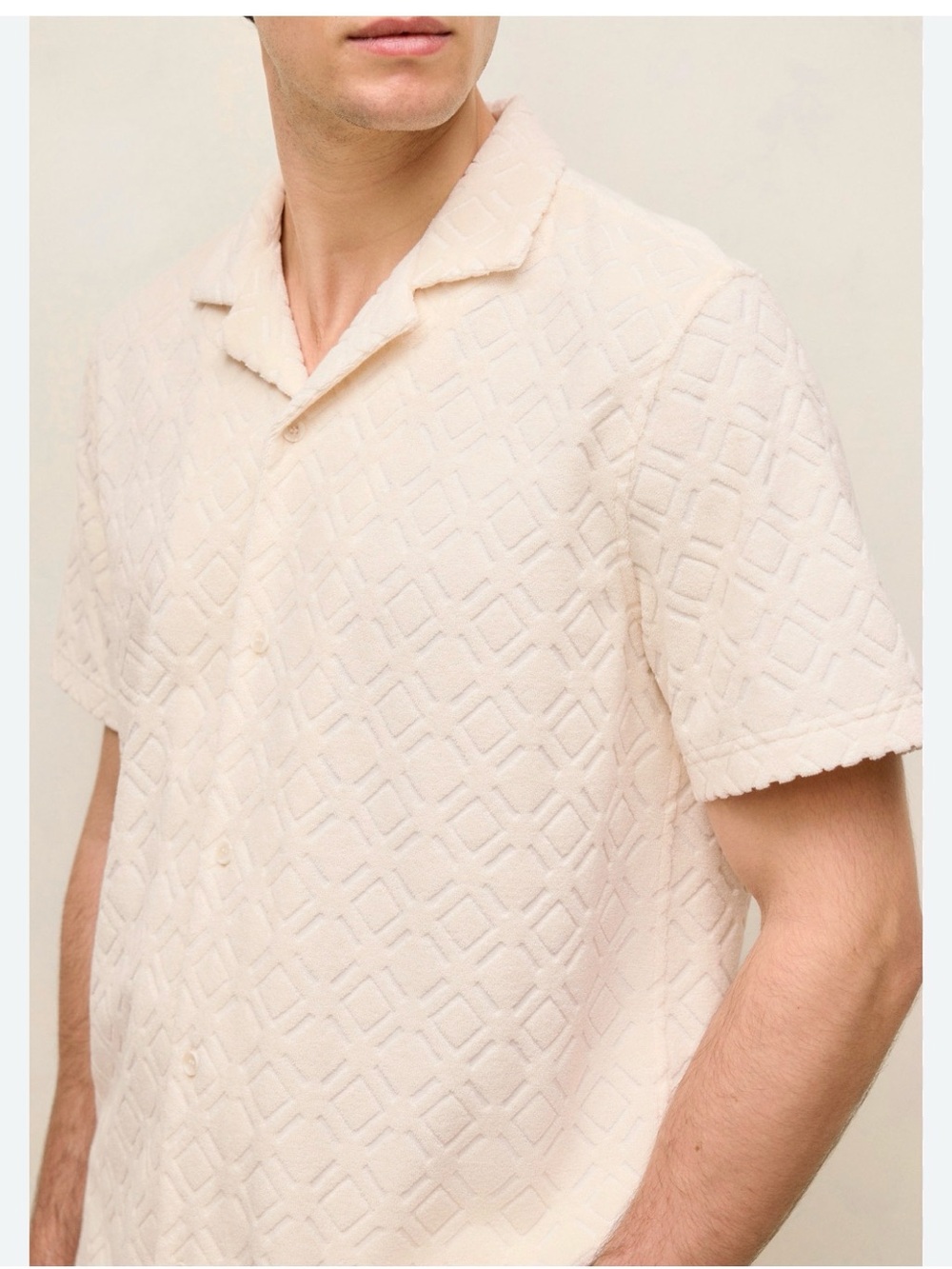 Men's Textured Short-Sleeve Button-Down Shirt in Pale Cream